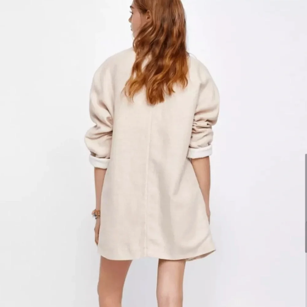 ZARA LINEN RUSTIC SAND CREAM OVERSIZED BLAZER size S - Picture 2 of 10